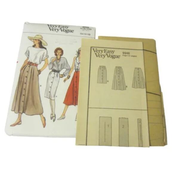 Vintage 80s Very Easy Very Vogue 9946 Skirt Sewing Pattern Size 14 16 18 UNCUT - Picture 5 of 5